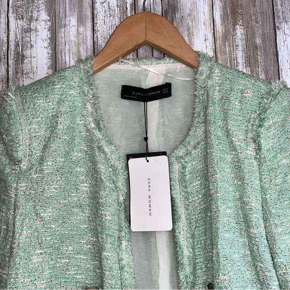NWT Zara Fantasy Tweed Boucle Mint Button Blazer Rare - Picture 5 of 9